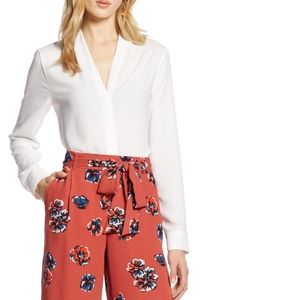 Halogen V-Neck Blouse in White, Sz Lg - NWT